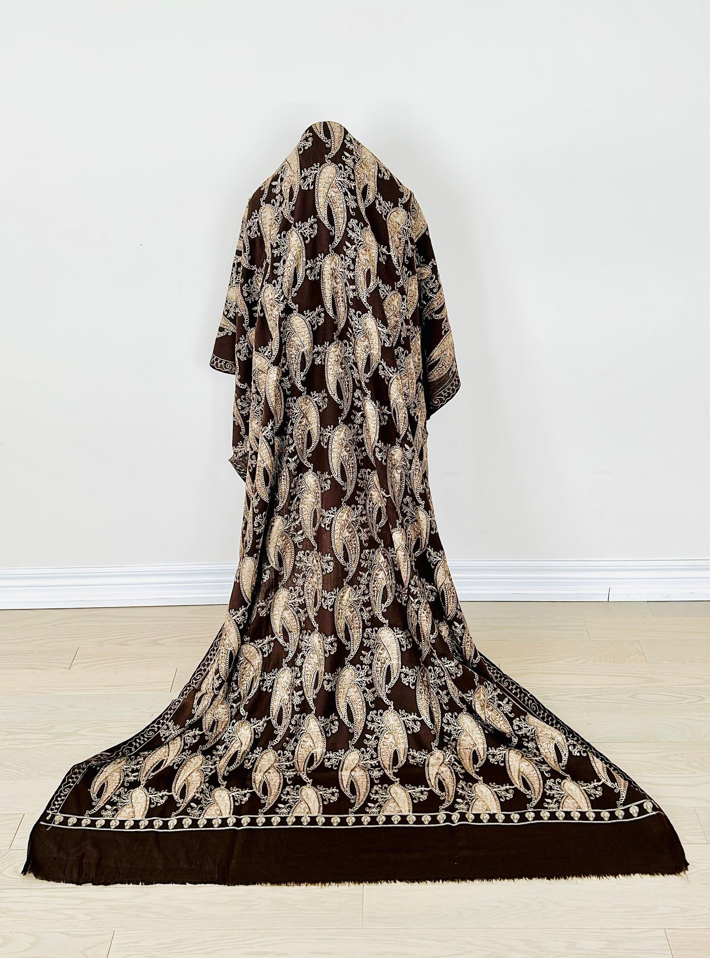 Elegant Brown Pashmina Shawl with Leaf Design