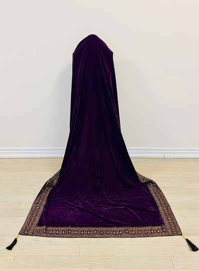 Royal Purple Velvet Shawl with Elegant Border Design