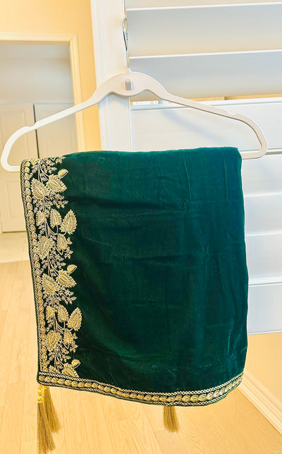 Elegant Green Shawl with Beautiful Border Embroidery