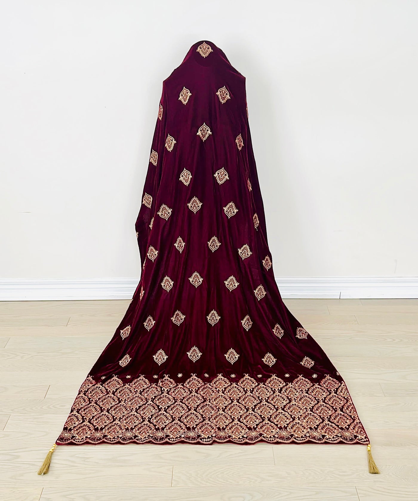 Elegant Mehroon-Red Velvet Shawl with Traditional Embroidery