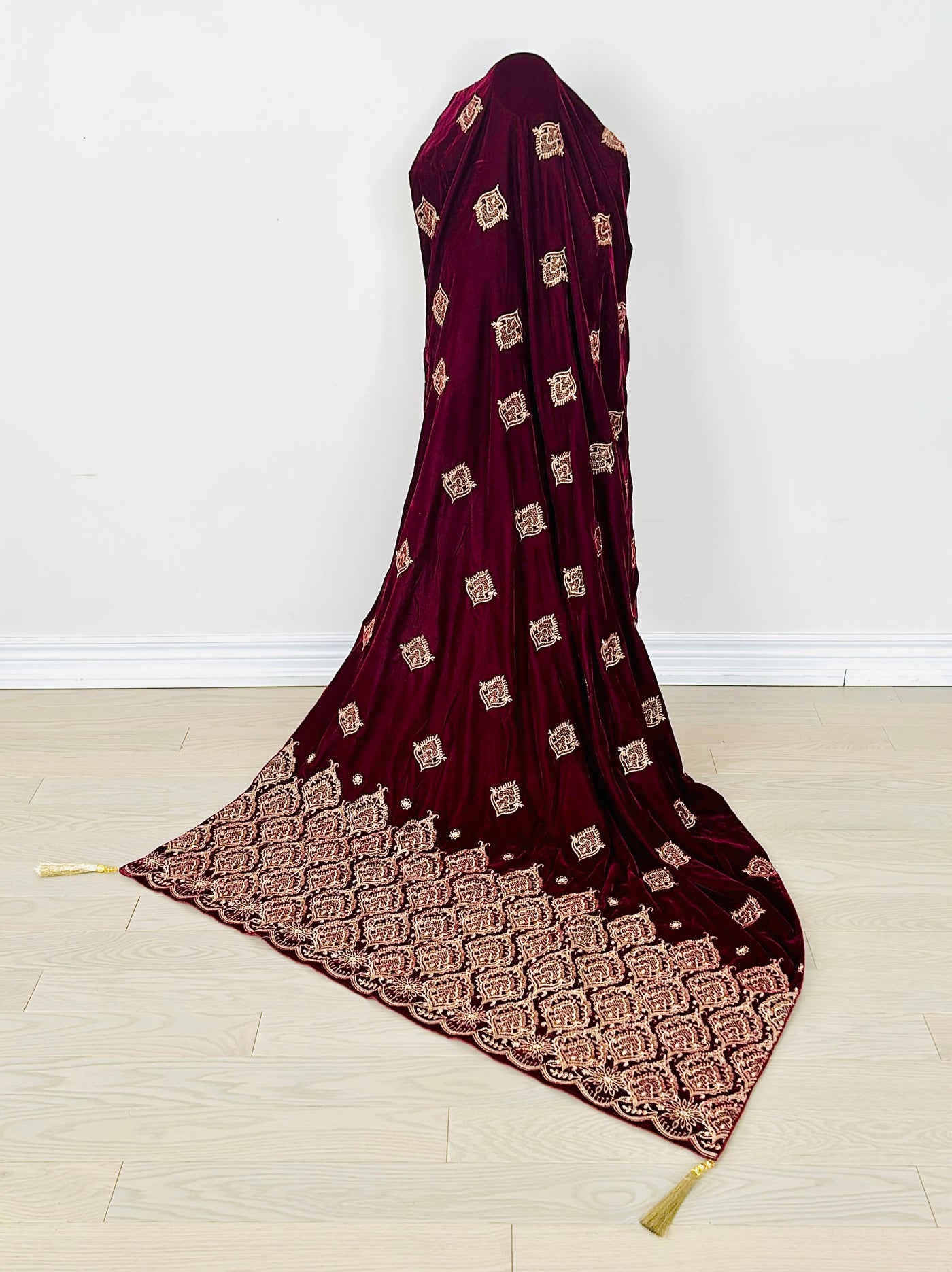 Elegant Mehroon-Red Velvet Shawl with Traditional Embroidery